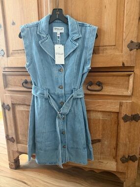 Derek Lam 10 Crosby Denim Shirt Dress NWT Size 0 Belted Light Wash